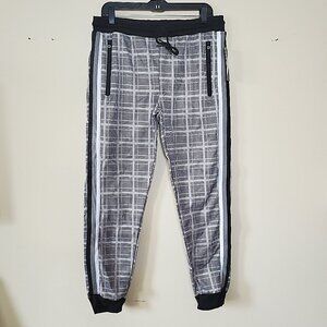 G-Net Men's Black Plaid Printed Fleece Jogger Pants SZ M